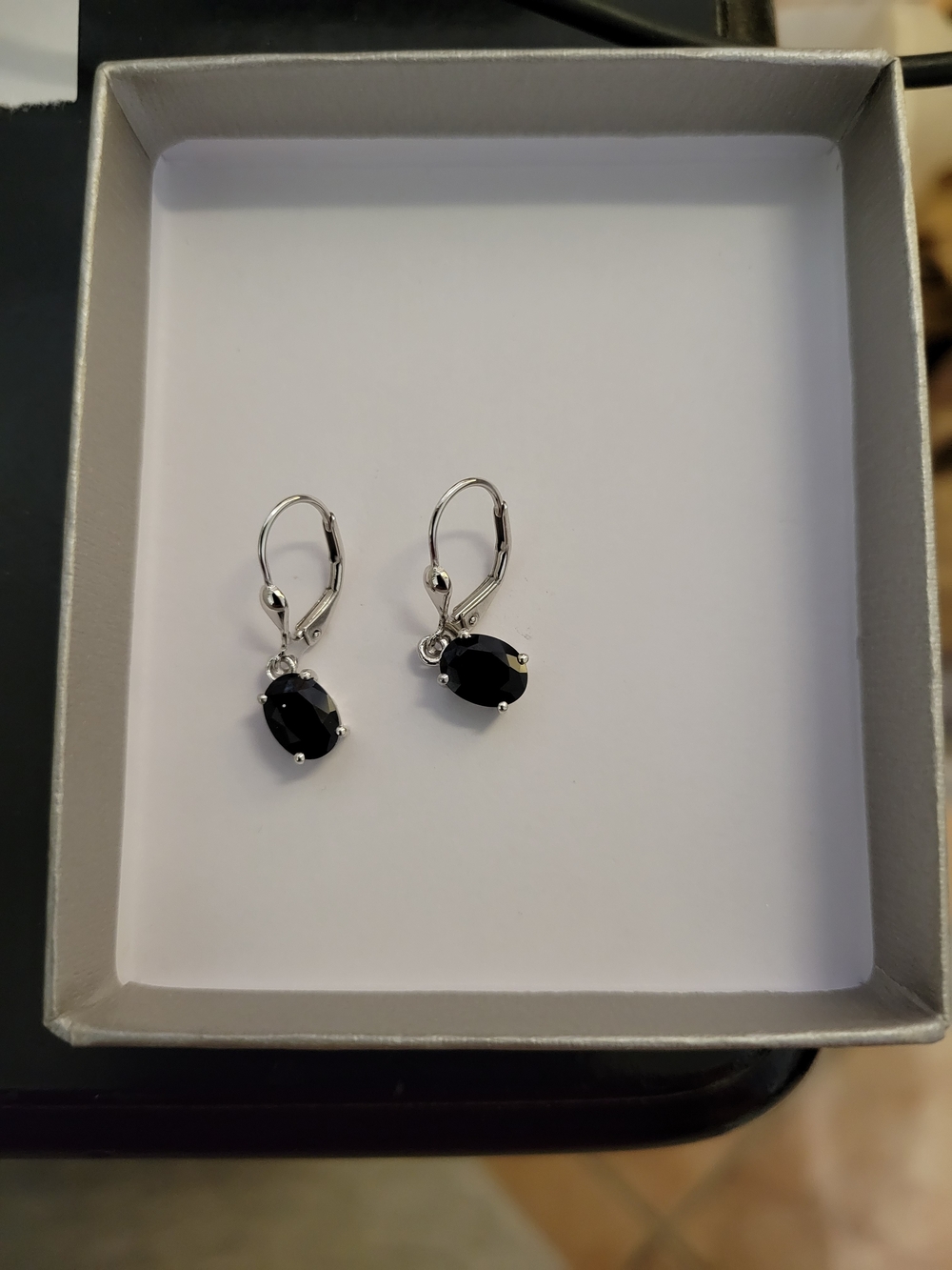 Midnight Sapphire Earrings In Rhodium Over Sterling Silver